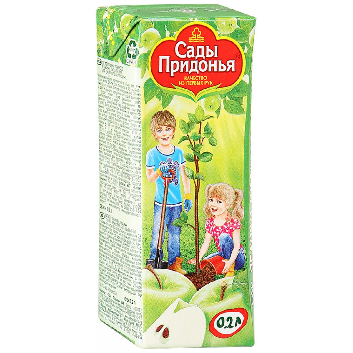 Сок сады придонья 0.2л тп яблоко зеленое б/сахара