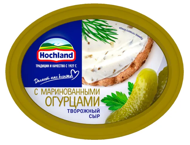 Сыр хохланд творож 60% 140г с маринованными огурцами ванна /м