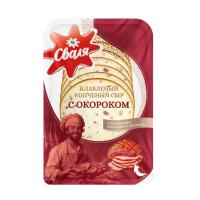 СЫР СВАЛЯ ПЛАВЛЕННЫЙ КОПЧЕНЫЙ С ОКОРОКОМ СЛАЙСЫ 40% 125Г/М