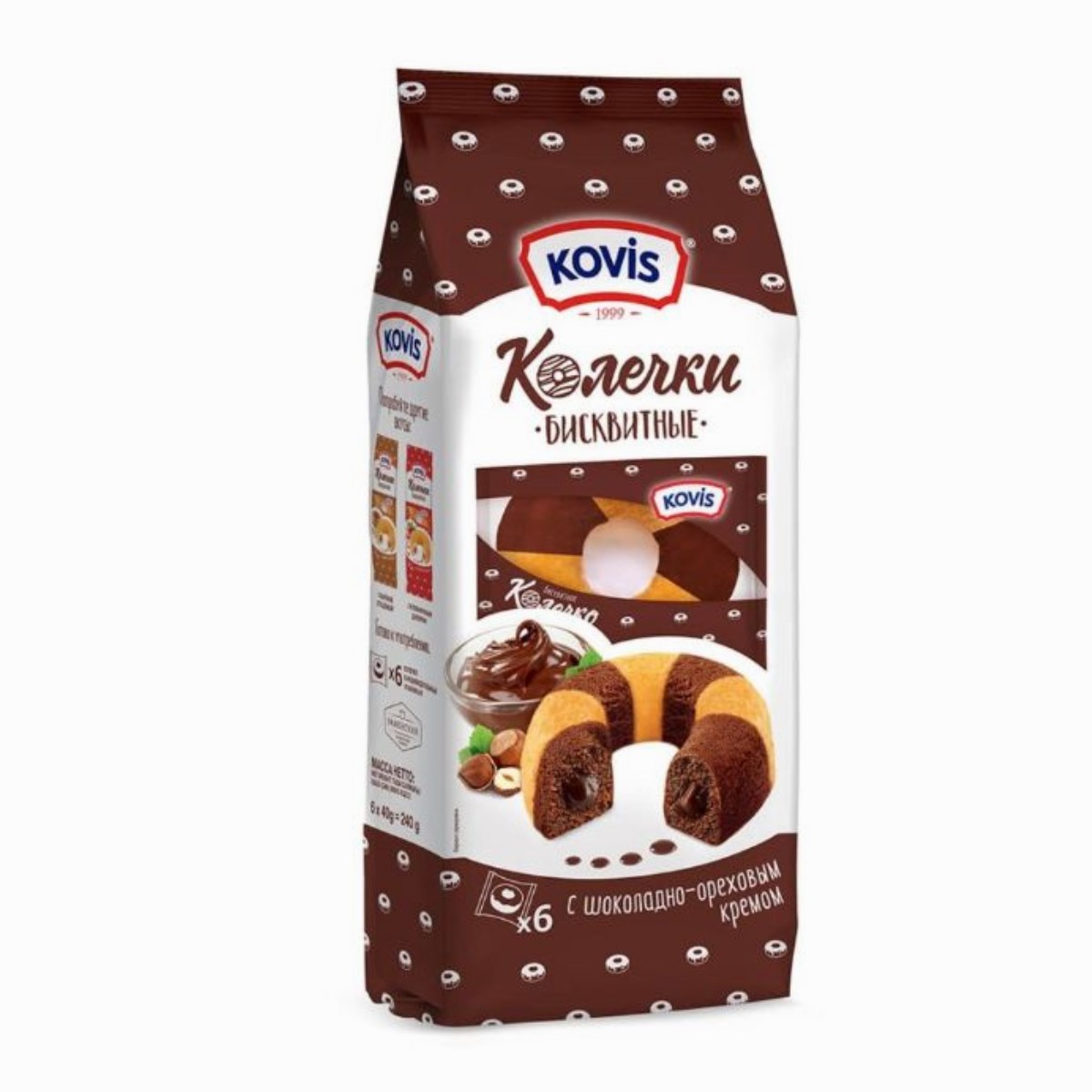 Пирожное ковис колечки 240г кк бисквитное с шок-орех кремом