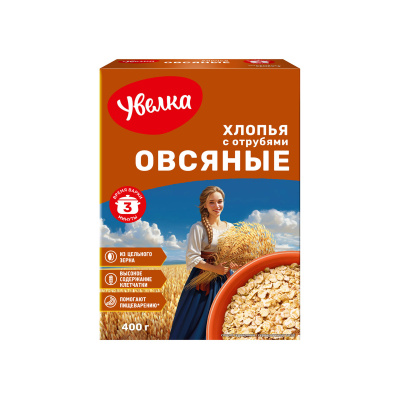 Хлопья Увелка овсяные с отрубями №854 400г кк Россия