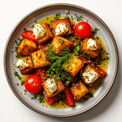 Салат из баклажан со сливочным сыром и кунжутной заправкой