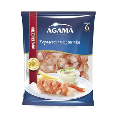 Креветки Агама королевские №6 очищ с хвостом в/м 850г п/п Россия