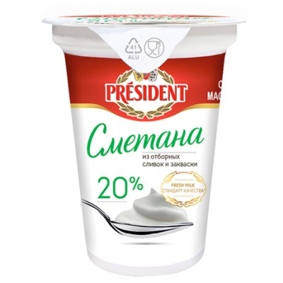 Сметана президент 20% 350г пст