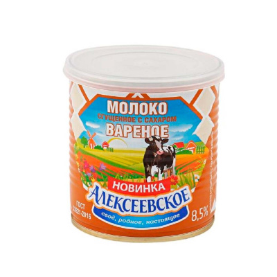 Молоко сгущенное Алексеевское с сахаром вареное 8.5% гост 360г жб