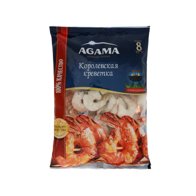 Креветки Агама королевские очищенные с хвостом с/м 8см 850г Россия
