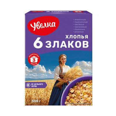 Хлопья Увелка 6 злаков 350г кк Россия