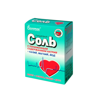 Соль Валетек с пониженным содержанием натрия калия йода 350г к/к Россия