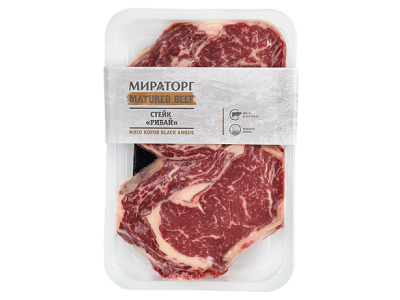 Говядина пф мясной стейк рибай скин охл матуред биф 330г ву мираторг