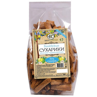 Сухарики Вкусстория яблочные Белевские диетические без сахара 200г пп