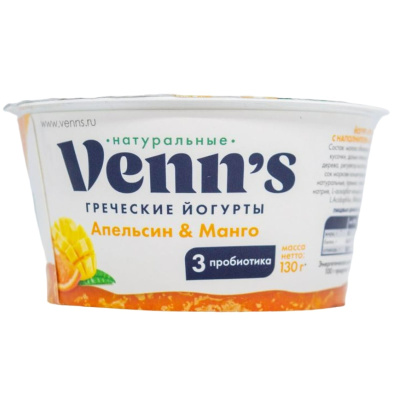 Йогурт греческий венс обезж 0,1% 130г пб апел-манго с вит с