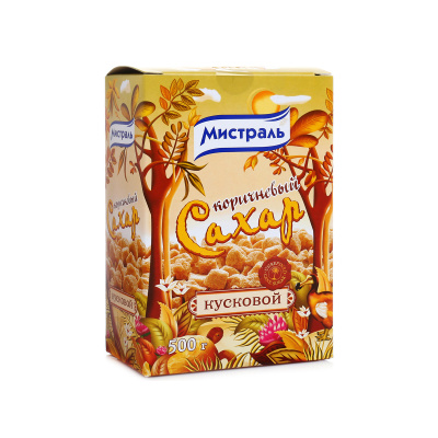 Сахар Мистраль кусковой коричневый Демерара 500г к/к Россия