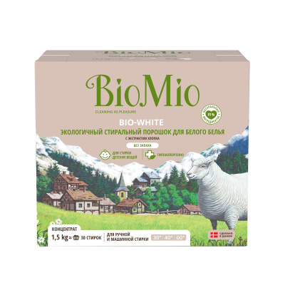 Порошок стиральный Биомио Био-колор для белого белья без запаха 1.5л Дпния