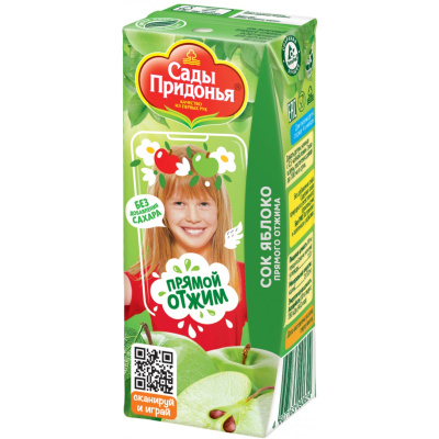 Сок сады придонья 0.2л тп яблоко б/сахара