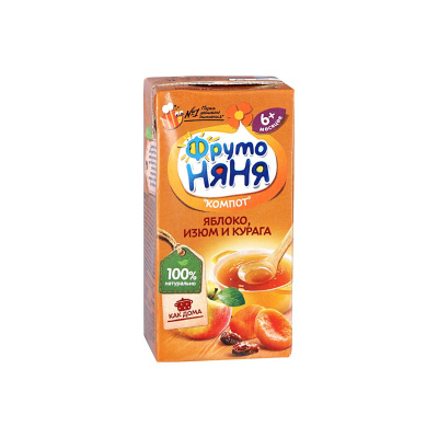 Компот Фрутоняня из яблок с экстрактом изюма и кураги 0.2л т/п Россия